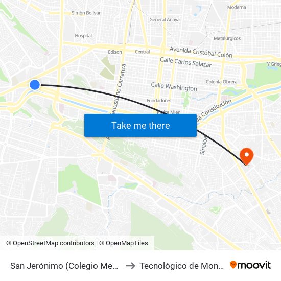 San Jerónimo (Colegio Mexicano) to Tecnológico de Monterrey map