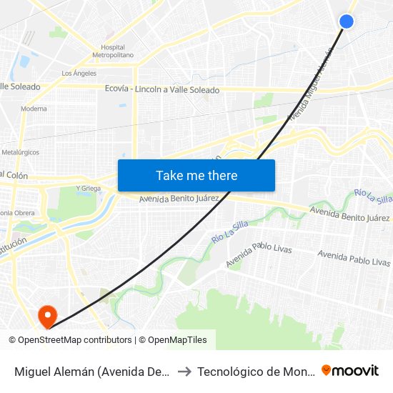 Miguel Alemán (Avenida Del Altillo) to Tecnológico de Monterrey map