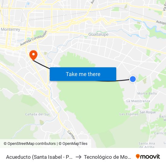 Acueducto (Santa Isabel - Principal) to Tecnológico de Monterrey map