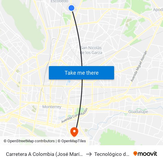 Carretera A Colombia (José María Morelos - Concordia) to Tecnológico de Monterrey map