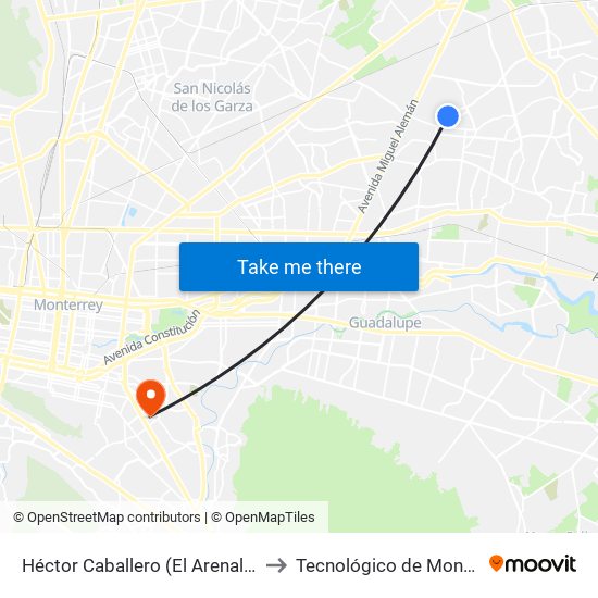 Héctor Caballero (El Arenal - Tala) to Tecnológico de Monterrey map