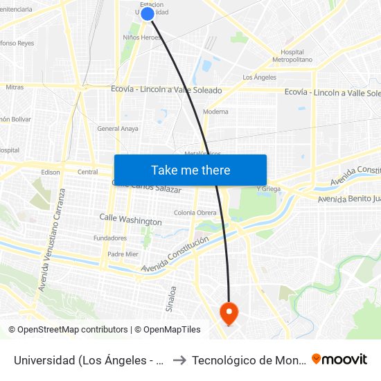 Universidad (Los Ángeles - Múnich) to Tecnológico de Monterrey map