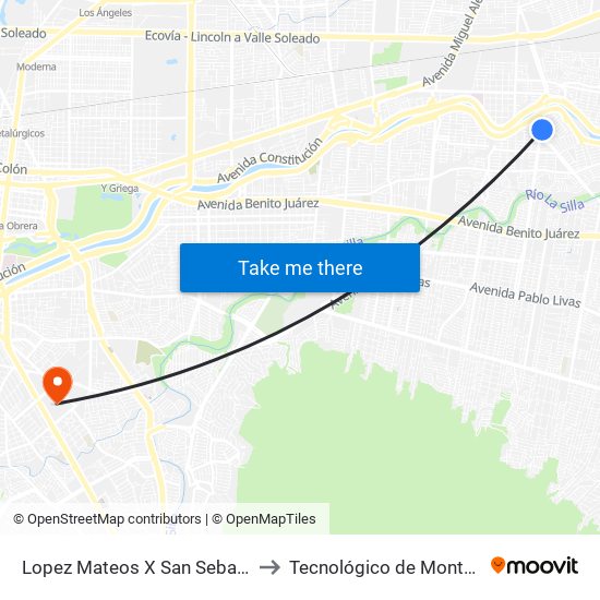 Lopez Mateos X San Sebastián to Tecnológico de Monterrey map