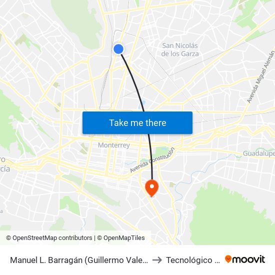 Manuel L. Barragán (Guillermo Valencia - Bartolomé de Las Casas) to Tecnológico de Monterrey map