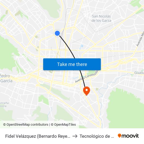 Fidel Velázquez (Bernardo Reyes - Luis Moreno) to Tecnológico de Monterrey map