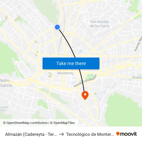 Almazán (Cadereyta - Terán) to Tecnológico de Monterrey map