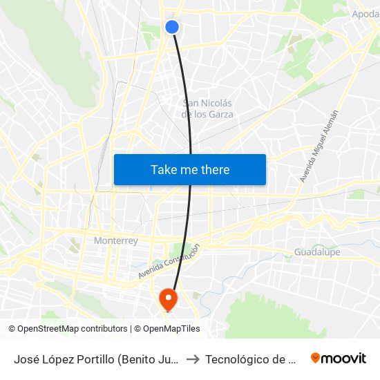 José López Portillo (Benito Juárez - Laredo) to Tecnológico de Monterrey map