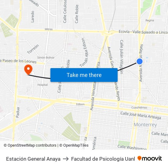 Estación General Anaya to Facultad de Psicología Uanl map