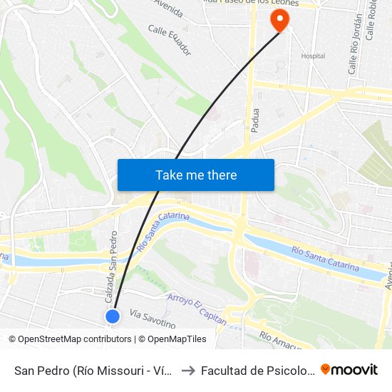 San Pedro (Río Missouri - Vía Savotino) to Facultad de Psicología Uanl map
