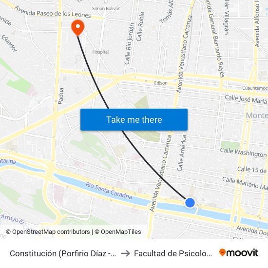 Constitución (Porfirio Díaz - Vallarta) to Facultad de Psicología Uanl map