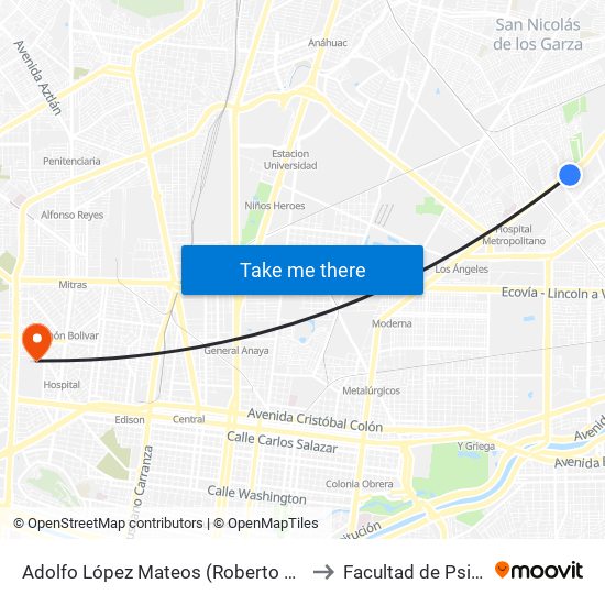 Adolfo López Mateos (Roberto Garza Sada - Lagrange) to Facultad de Psicología Uanl map