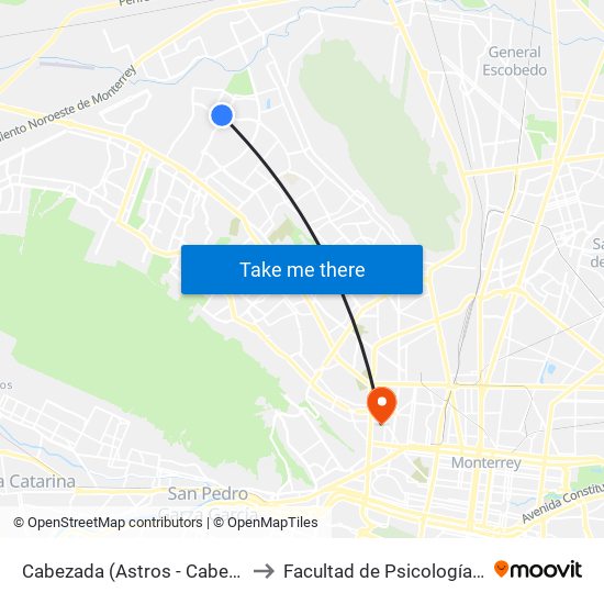 Cabezada (Astros - Cabezada) to Facultad de Psicología Uanl map