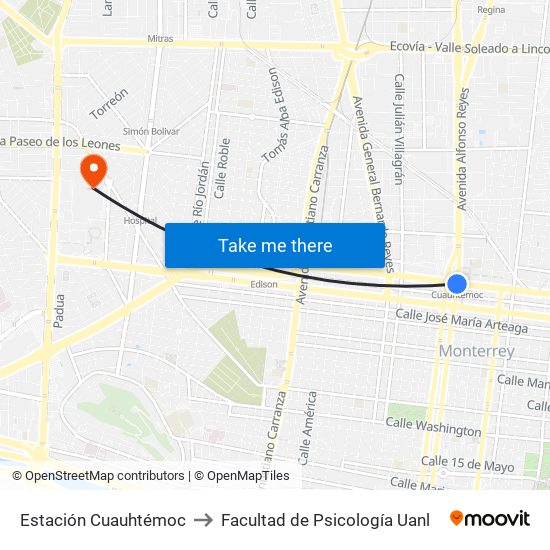 Estación Cuauhtémoc to Facultad de Psicología Uanl map
