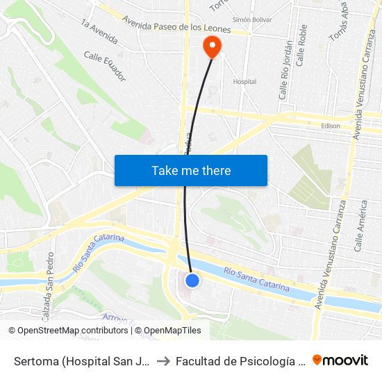 Sertoma (Hospital San José) to Facultad de Psicología Uanl map