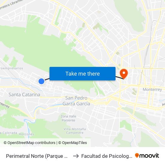 Perimetral Norte (Parque Hundido) to Facultad de Psicología Uanl map