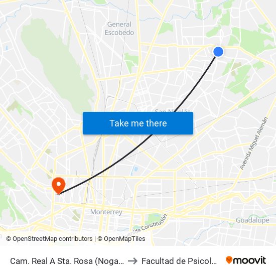 Cam. Real A Sta. Rosa (Nogal - Naranjo) to Facultad de Psicología Uanl map