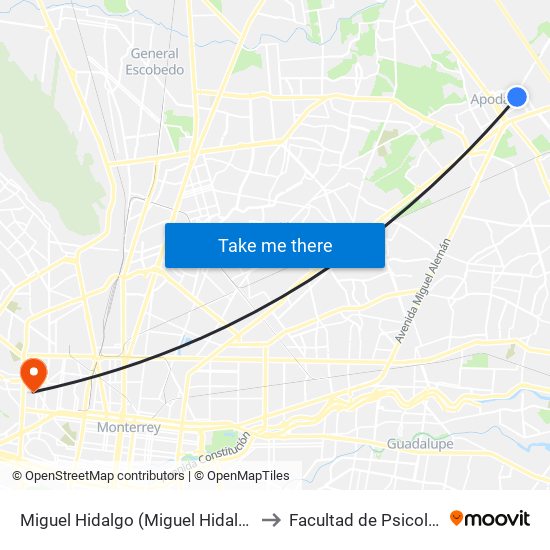 Miguel Hidalgo (Miguel Hidalgo - Galeana) to Facultad de Psicología Uanl map