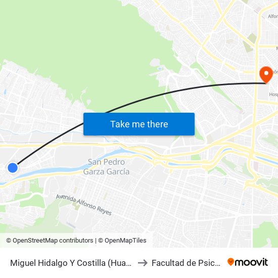 Miguel Hidalgo Y Costilla (Huasteca Del Valle 1) to Facultad de Psicología Uanl map