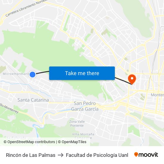 Rincón de Las Palmas to Facultad de Psicología Uanl map