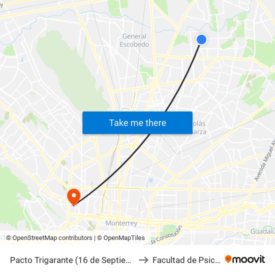 Pacto Trigarante (16 de Septiembre - Insurgentes) to Facultad de Psicología Uanl map