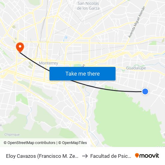 Eloy Cavazos (Francisco M. Zertuche - Cozumel) to Facultad de Psicología Uanl map
