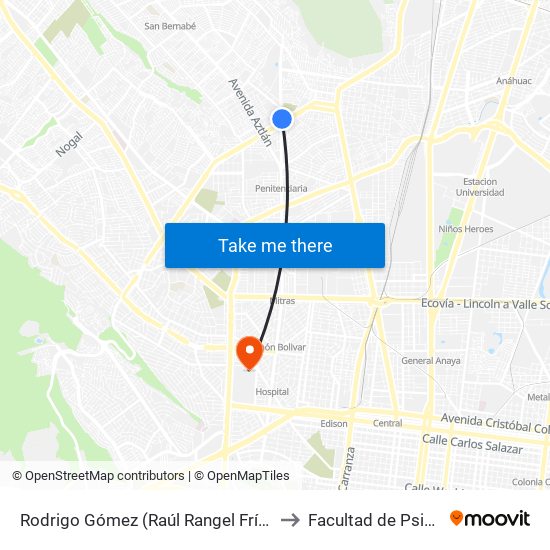Rodrigo Gómez (Raúl Rangel Frías - Rodrigo Gómez) to Facultad de Psicología Uanl map