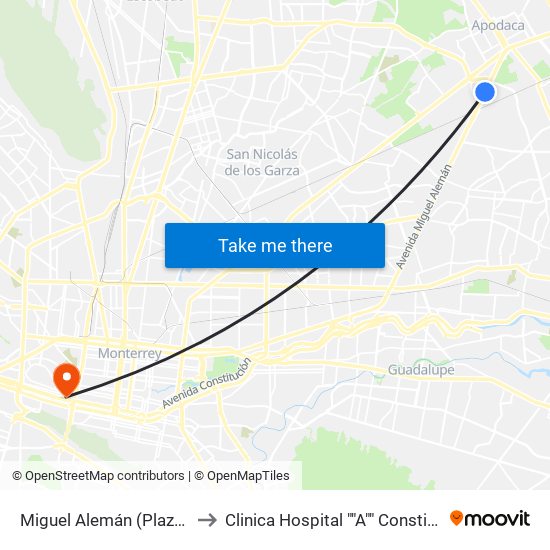 Miguel Alemán (Plaza Sendero) to Clinica Hospital ""A"" Constitución Issste map