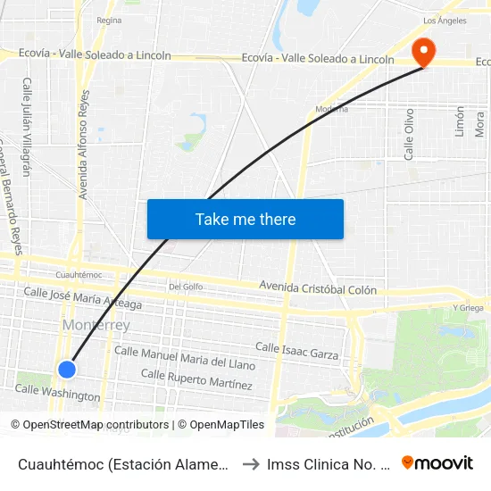 Cuauhtémoc (Estación Alameda) to Imss Clinica No. 15 map