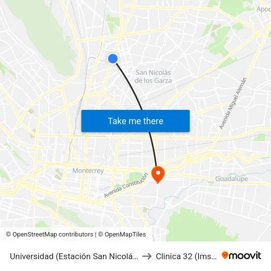 Universidad (Estación San Nicolás) to Clinica 32 (Imss) map