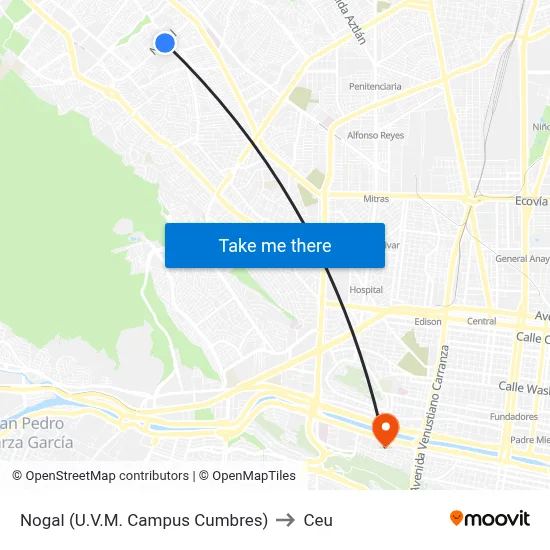 Nogal (U.V.M. Campus Cumbres) to Ceu map