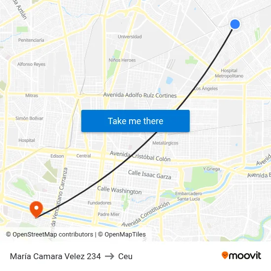 María Camara Velez 234 to Ceu map