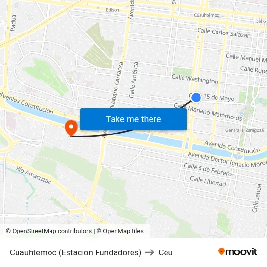 Cuauhtémoc (Estación Fundadores) to Ceu map