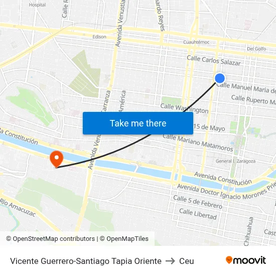 Vicente Guerrero-Santiago Tapia Oriente to Ceu map