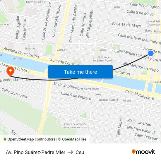 Av. Pino Suárez-Padre Mier to Ceu map