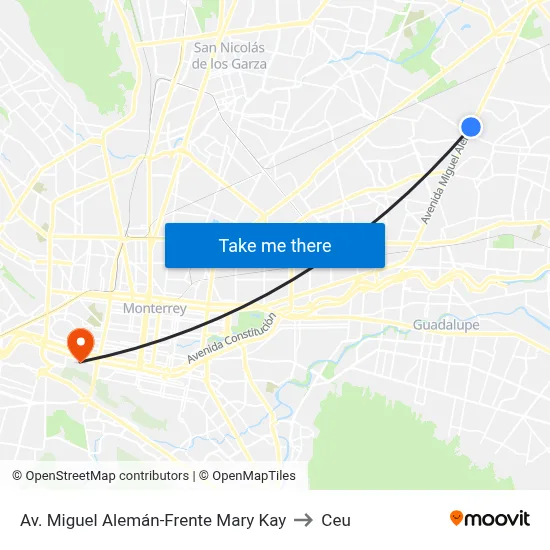 Av. Miguel Alemán-Frente Mary Kay to Ceu map