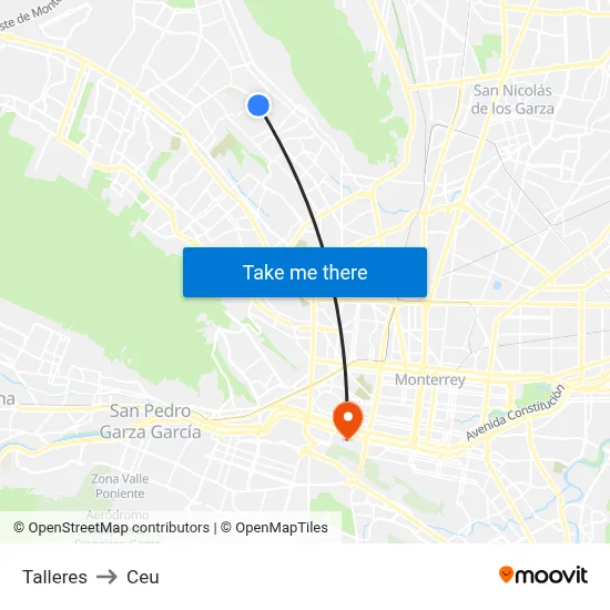 Talleres to Ceu map