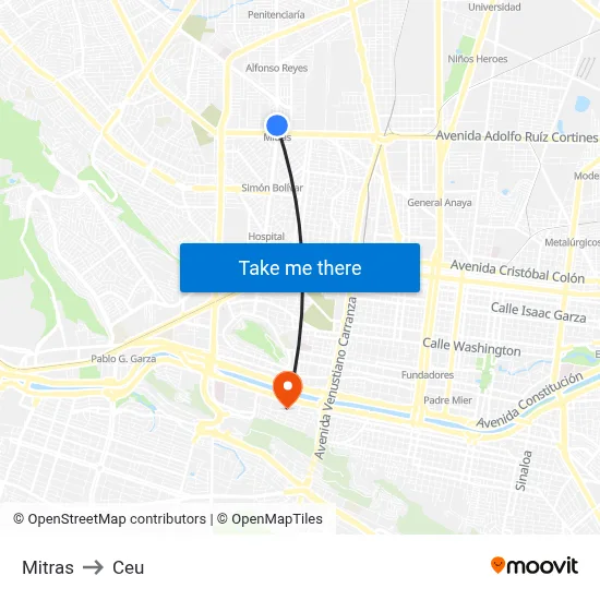 Mitras to Ceu map
