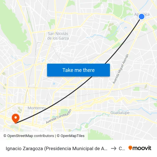 Ignacio Zaragoza (Presidencia Municipal de Apodaca) to Ceu map