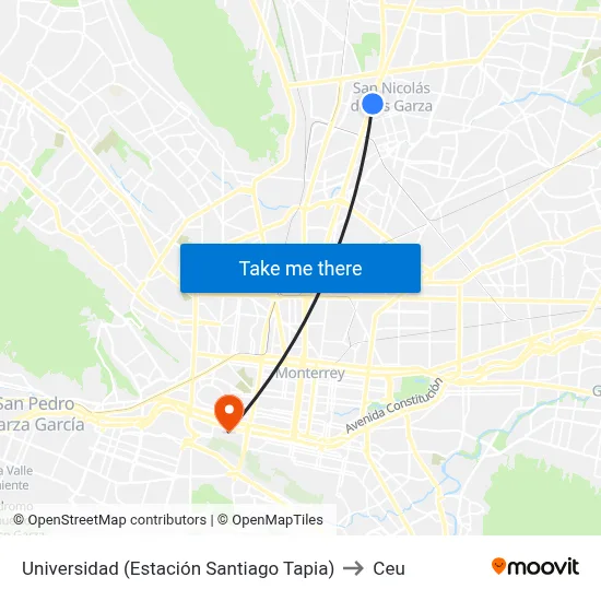 Universidad (Estación Santiago Tapia) to Ceu map