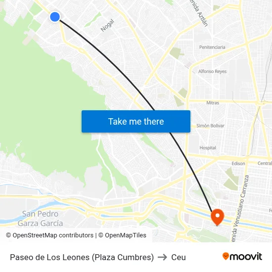 Paseo de Los Leones (Plaza Cumbres) to Ceu map