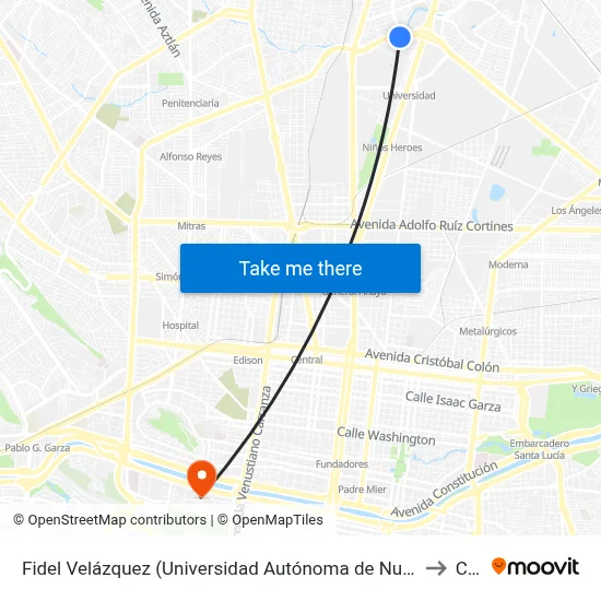 Fidel Velázquez (Universidad Autónoma de Nuevo León) to Ceu map