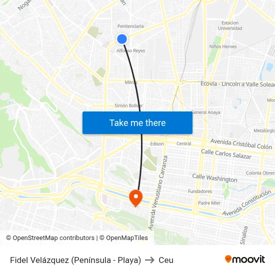 Fidel Velázquez (Península - Playa) to Ceu map
