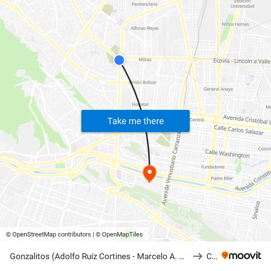 Gonzalitos (Adolfo Ruíz Cortines - Marcelo A. Garza Y Garza) to Ceu map