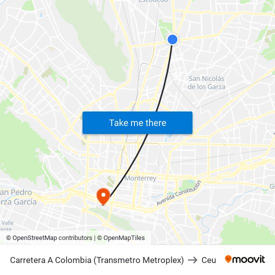 Carretera A Colombia (Transmetro Metroplex) to Ceu map