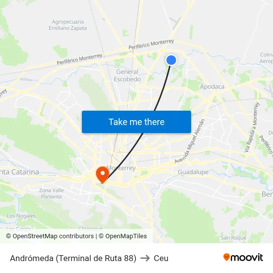 Andrómeda (Terminal de Ruta 88) to Ceu map