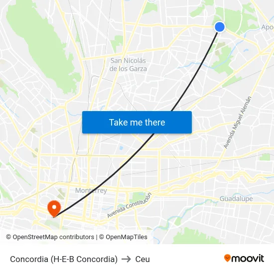 Concordia (H-E-B Concordia) to Ceu map