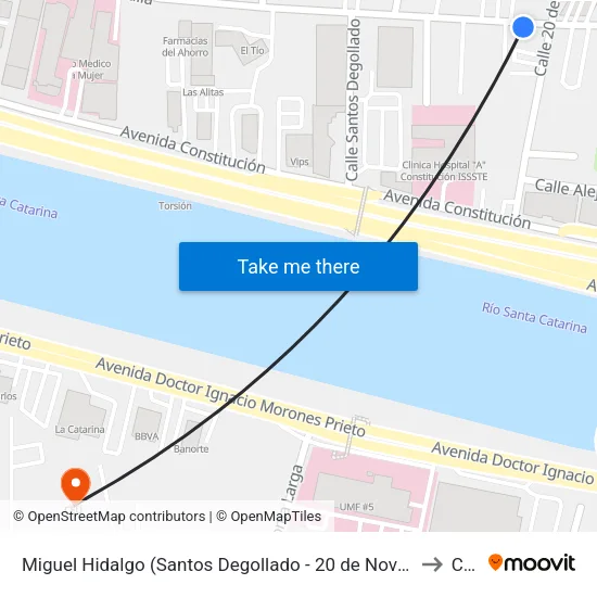 Miguel Hidalgo (Santos Degollado - 20 de Noviembre) to Ceu map