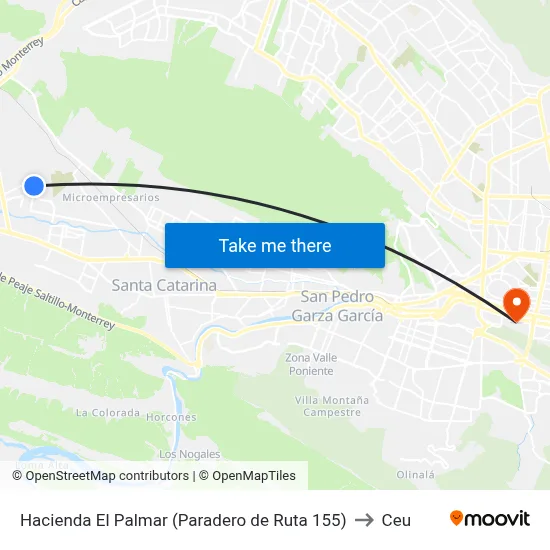 Hacienda El Palmar (Paradero de Ruta 155) to Ceu map