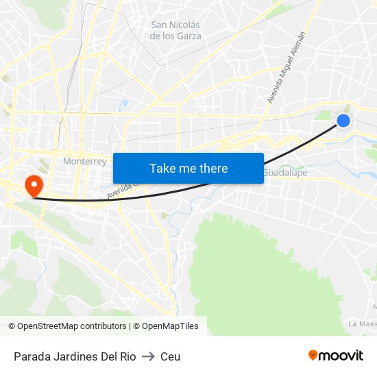 Parada Jardines Del Rio to Ceu map