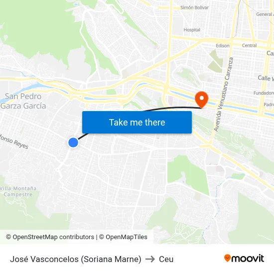 José Vasconcelos (Soriana Marne) to Ceu map